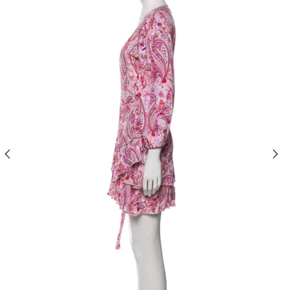 Melissa Odabash XS Pink Paisley Wrap Dress Boho Ruffle V Neck Mini Resort Beach - Picture 4 of 7